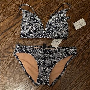 J. Crew Black and White Floral Bikini